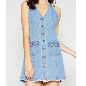 SADIE & SAGE Blue Denim Sleeveless Button Down Jumper Dress Size M